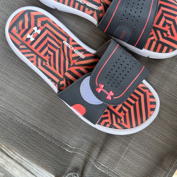 Under Armour Ignite 4D Foam Slides Men’s Size 10 Orange Black Geometric Comfy main image 4
